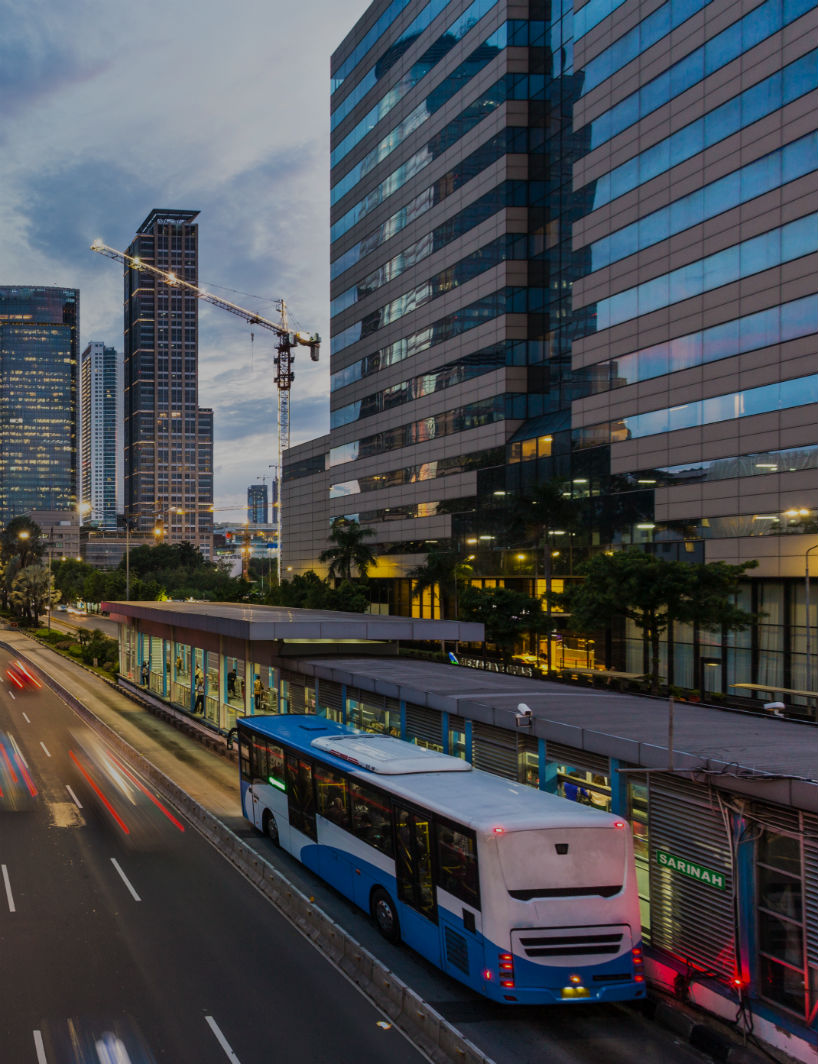 Jalan Thamrin at sunset in Indonesia capital city