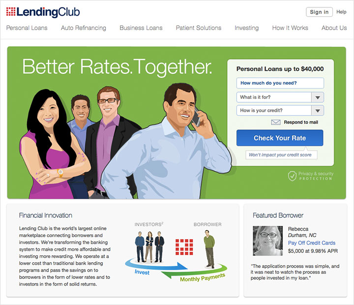 Lending Clubのサイトのトップ