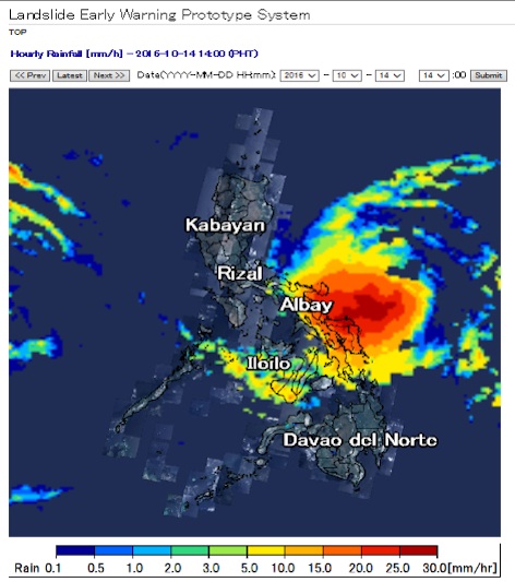 フィリピンで試験中の地滑り警告システムの画面（提供：Philippine Institute of Volcanology and Seismology)