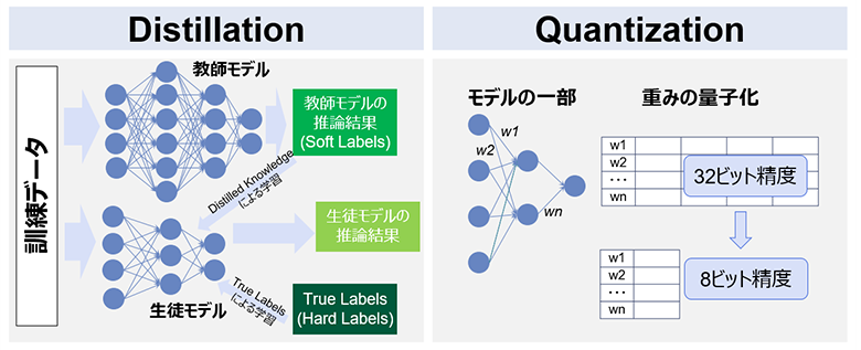 図3：Distillation（蒸留）とQuantization（量子化）のイメージ
