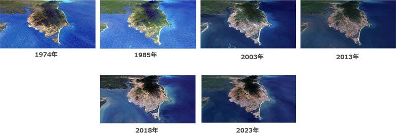 図3：シエラレオネにおける土地利用変化の長期時系列比較イメージ （出典：NTTデータ ©NTT DATA, Included ©Maxar Technologies,Inc.）