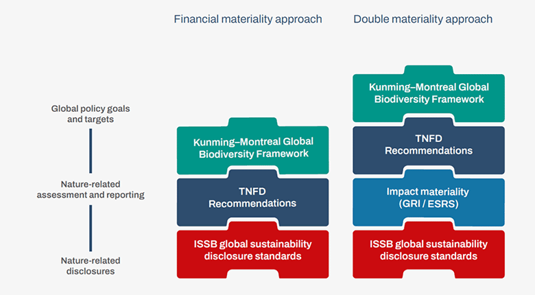図1：グローバルな目標とグローバルな報告基準との整合（TNFD, 2023）